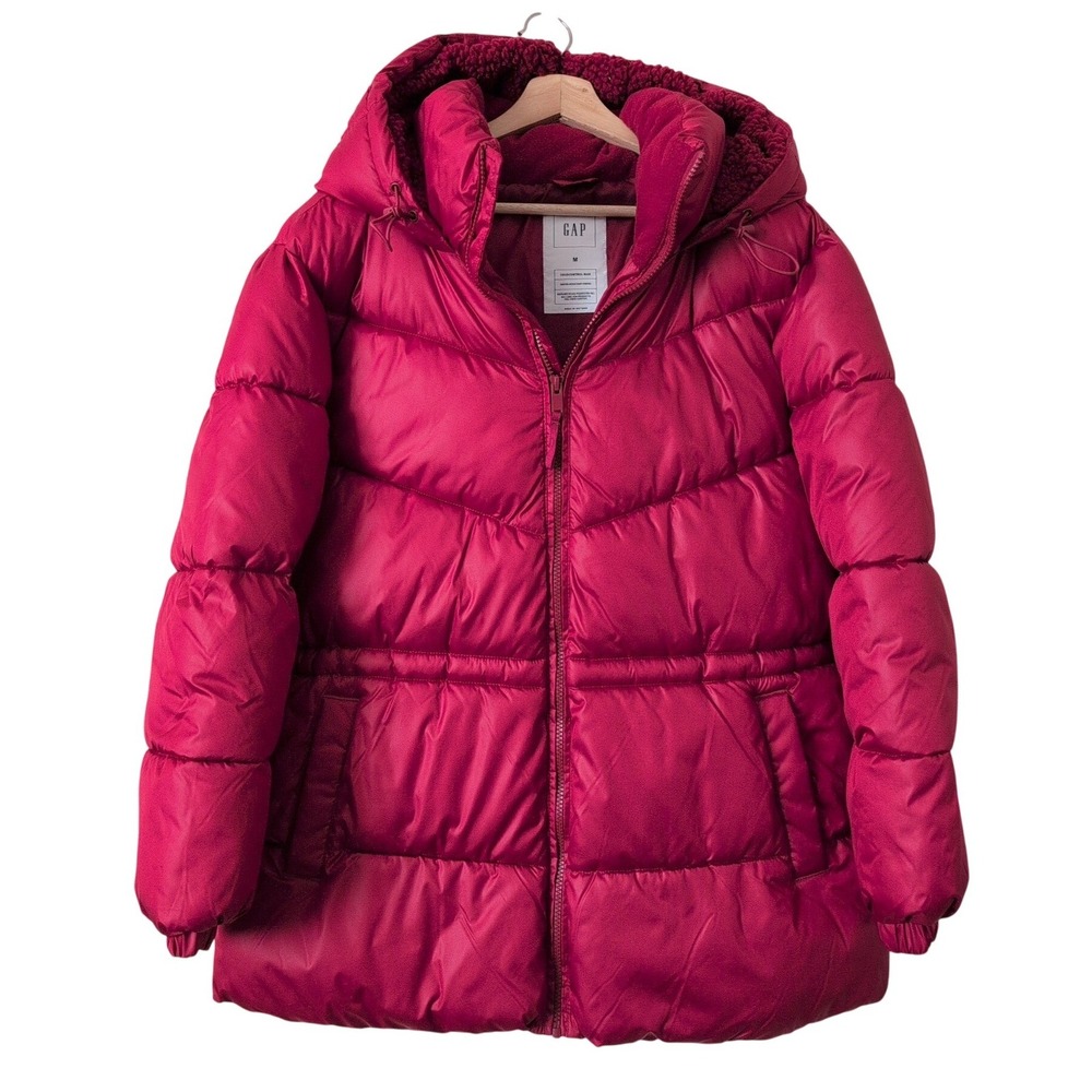 Gap ColdControl Max Puffer Jacket Berry Red Hooded Water Resistant Medium $149‎